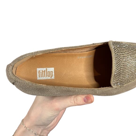 FITFLOP Womens 5 Crystal Platform Sneakerloafer TAN Leather Slip-On Shoes NEW - Picture 5 of 7